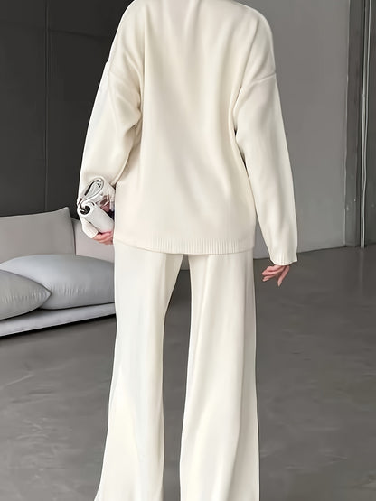 Women'S 2pcs Knit Sweater Set, Casual High Neck Viscose 50% Long Sleeve Pullover with Solid Color Polyester 22% and Nylon 28% Blend, Cozy Autumn Winter Outfit