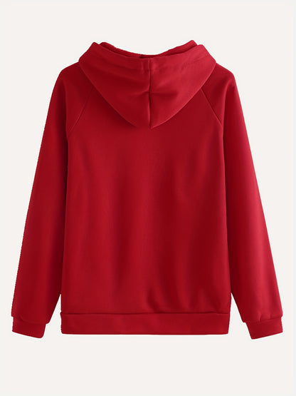 Trendy Solid Womens Two-Piece Set - Comfy Hoodie with Kangaroo Pockets & Drawstring Pants Outfit - Casual, Stylish, Versatile Wardrobe Essential