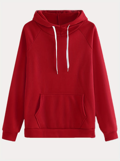Trendy Solid Womens Two-Piece Set - Comfy Hoodie with Kangaroo Pockets & Drawstring Pants Outfit - Casual, Stylish, Versatile Wardrobe Essential